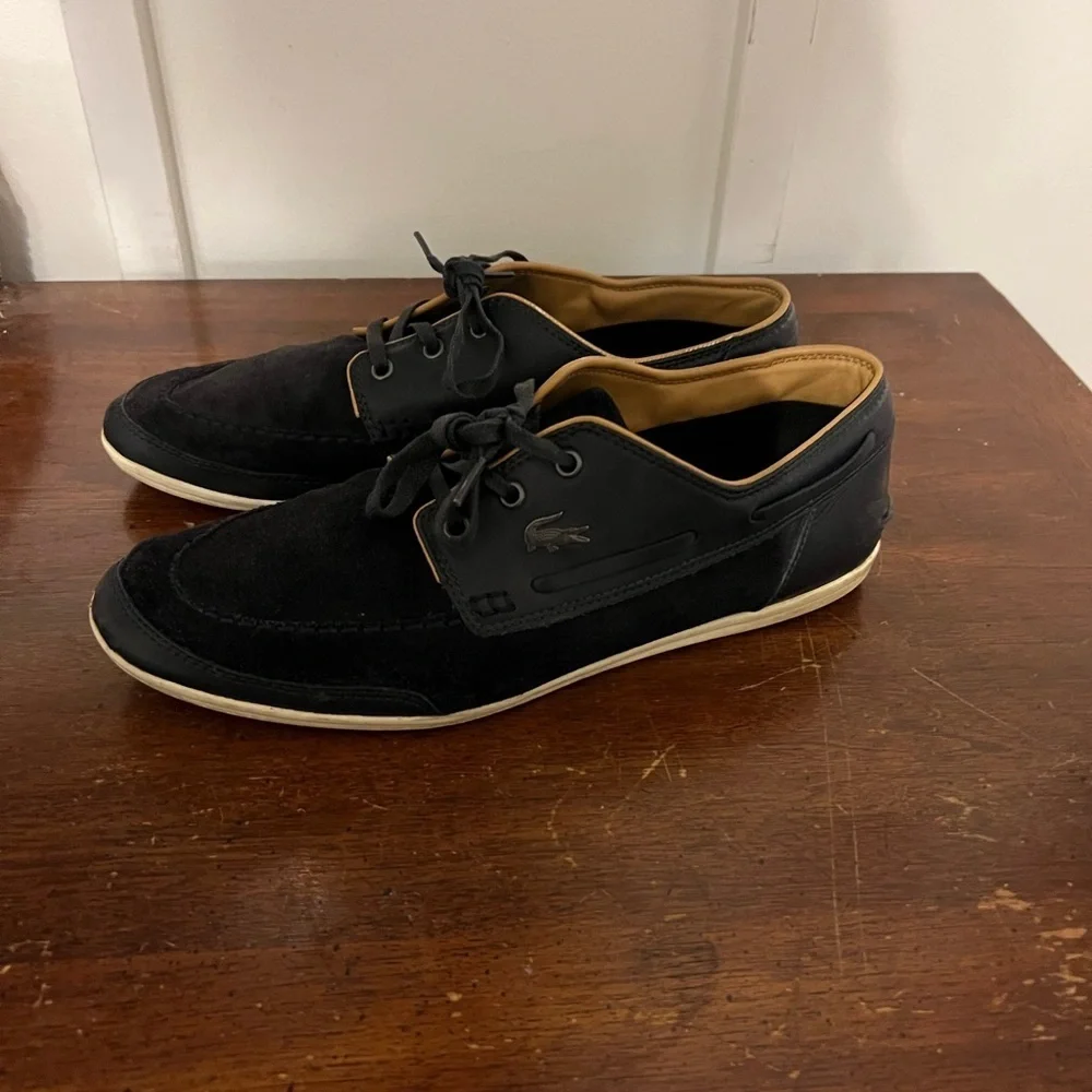 Lacoste Black Boat Shoes with Suede Finish